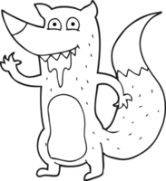 hand drawn black and white cartoon hungry wolf png