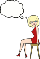 cartoon woman sitting on stool with thought bubble png