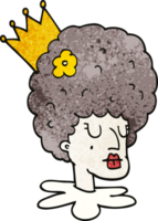 cartoon doodle queen in makeup and huge wig png