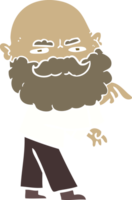 hombre de dibujos animados de estilo de color plano con barba frunciendo el ceño y señalando png