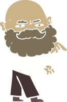 homme de dessin animé de style couleur plat avec barbe fronçant les sourcils et pointant png