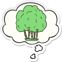 cartone animato albero con pensato bolla come un' stampato etichetta png
