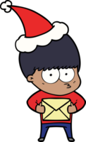 nervioso mano dibujado línea dibujo de un chico vistiendo Papa Noel sombrero png