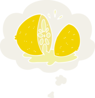 cartoon cut lemon with thought bubble in retro style png