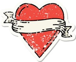 distressed sticker tattoo in traditional style of a heart and banner png