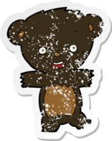 autocollant rétro en détresse d'un ourson noir en peluche de dessin animé png