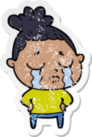 distressed sticker of a cartoon crying woman png