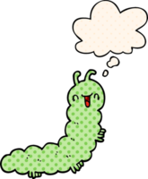 cartoon caterpillar with thought bubble in comic book style png