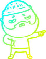 cold gradient line drawing of a cartoon worried man with beard png