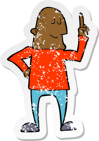 retro distressed sticker of a cartoon man pointing finger png