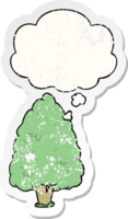 cartoon tall tree with thought bubble as a distressed worn sticker png