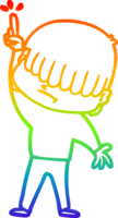 rainbow gradient line drawing of a cartoon boy with untidy hair png