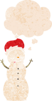 cartoon christmas snowman with thought bubble in grunge distressed retro textured style png