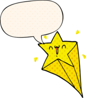 cartoon shooting star with speech bubble in comic book style png