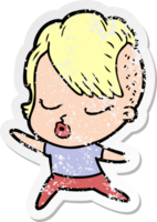 distressed sticker of a cartoon pretty hipster girl png