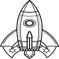 Space rocket in the sky with stars and clouds illustration. Rocket coloring pages. vector