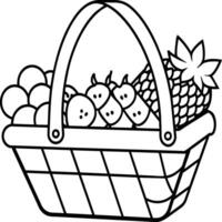 Fruit Basket line art illustration for the coloring book. Fruits coloring page vector