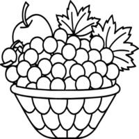 Fruit Basket line art illustration for the coloring book. Fruits coloring page vector