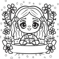 Kawaii girl cartoon coloring pages illustration vector