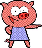 cheerful pig in dress pointing cartoon png