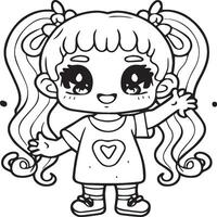 Kawaii girl cartoon coloring pages illustration vector