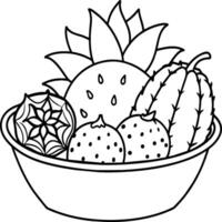 Fruta cesta línea Arte ilustración para el colorante libro. frutas colorante página vector