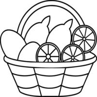 Fruit Basket line art illustration for the coloring book. Fruits coloring page vector