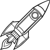 Space rocket in the sky with stars and clouds illustration. Rocket coloring pages. vector