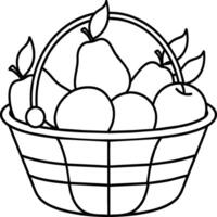 Fruit Basket line art illustration for the coloring book. Fruits coloring page vector