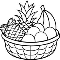 Fruta cesta línea Arte ilustración para el colorante libro. frutas colorante página vector