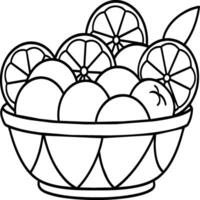 Fruit Basket line art illustration for the coloring book. Fruits coloring page vector