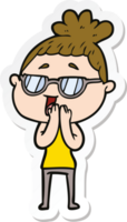 sticker of a cartoon happy woman wearing spectacles png