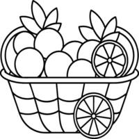 Fruit Basket line art illustration for the coloring book. Fruits coloring page vector