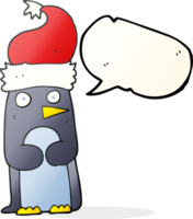 mano dibujado habla burbuja dibujos animados pingüino en Navidad sombrero png