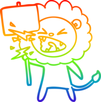 rainbow gradient line drawing of a cartoon roaring lion protester png