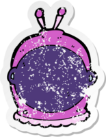 retro distressed sticker of a cartoon space helmet png