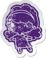 distressed old cartoon sticker kawaii girl with head band png