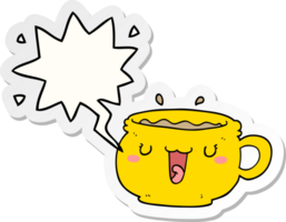 mignonne dessin animé café tasse avec discours bulle autocollant png