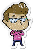 distressed sticker of a cartoon cool guy png