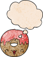 cute cartoon donut with thought bubble in grunge texture style png