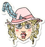 grunge sticker of a elf bard character face png