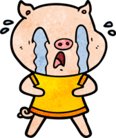 crying pig cartoon wearing human clothes png