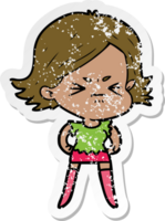 distressed sticker of a cartoon angry woman png