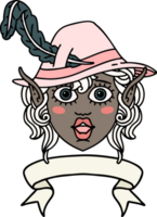 Retro Tattoo Style elf bard character face with banner png
