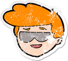 distressed sticker of a cartoon boy wearing sunglasses png