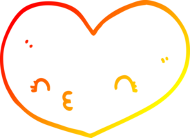 warm gradient line drawing of a cartoon heart with face png