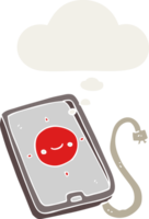 dessin animé mobile téléphone dispositif avec pensée bulle dans rétro style png