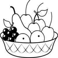 Fruit Basket line art illustration for the coloring book. Fruits coloring page vector