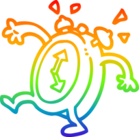 rainbow gradient line drawing of a cartoon ringing alarm clock png