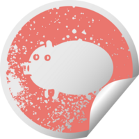 distressed circular peeling sticker symbol of a fat pig png